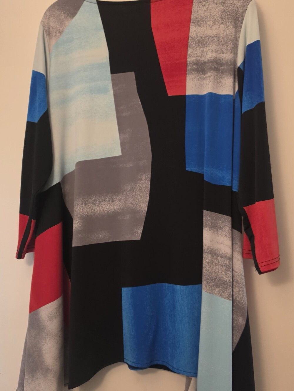 Alfani Abstract Colorblock Long Sleeve Dress - Black, Red & Blue